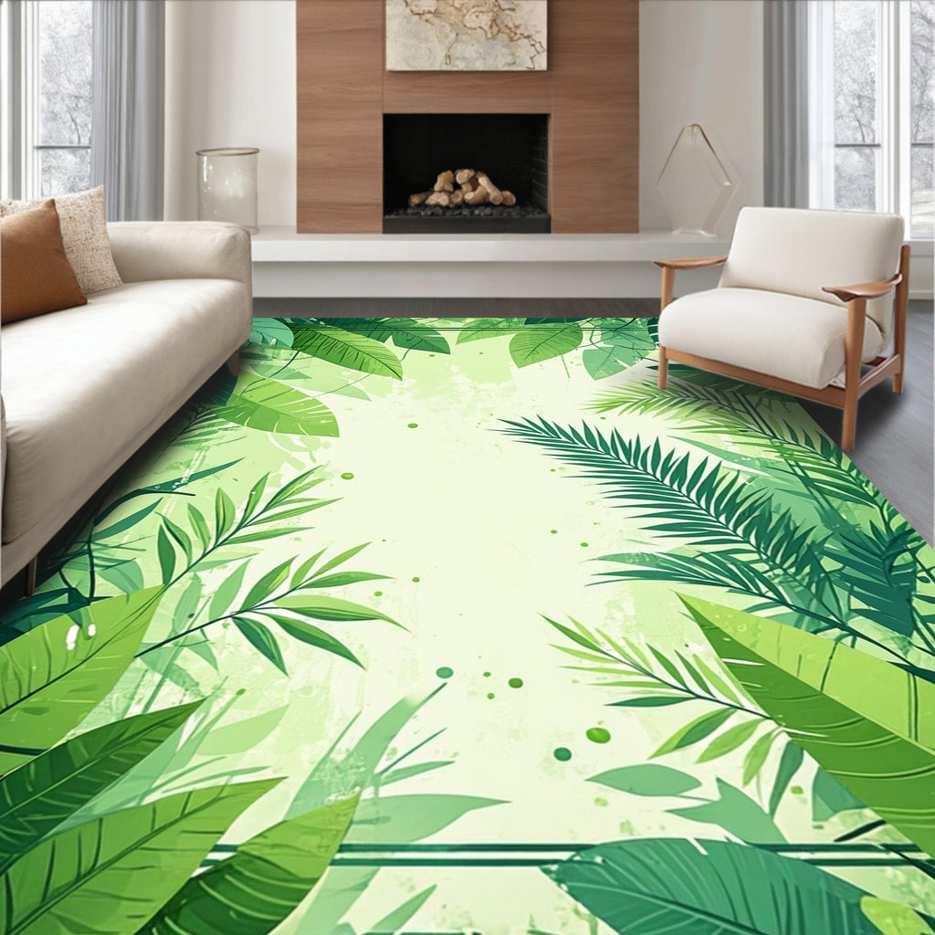 Tropical Leaf Pattern Green Jungle Rug
