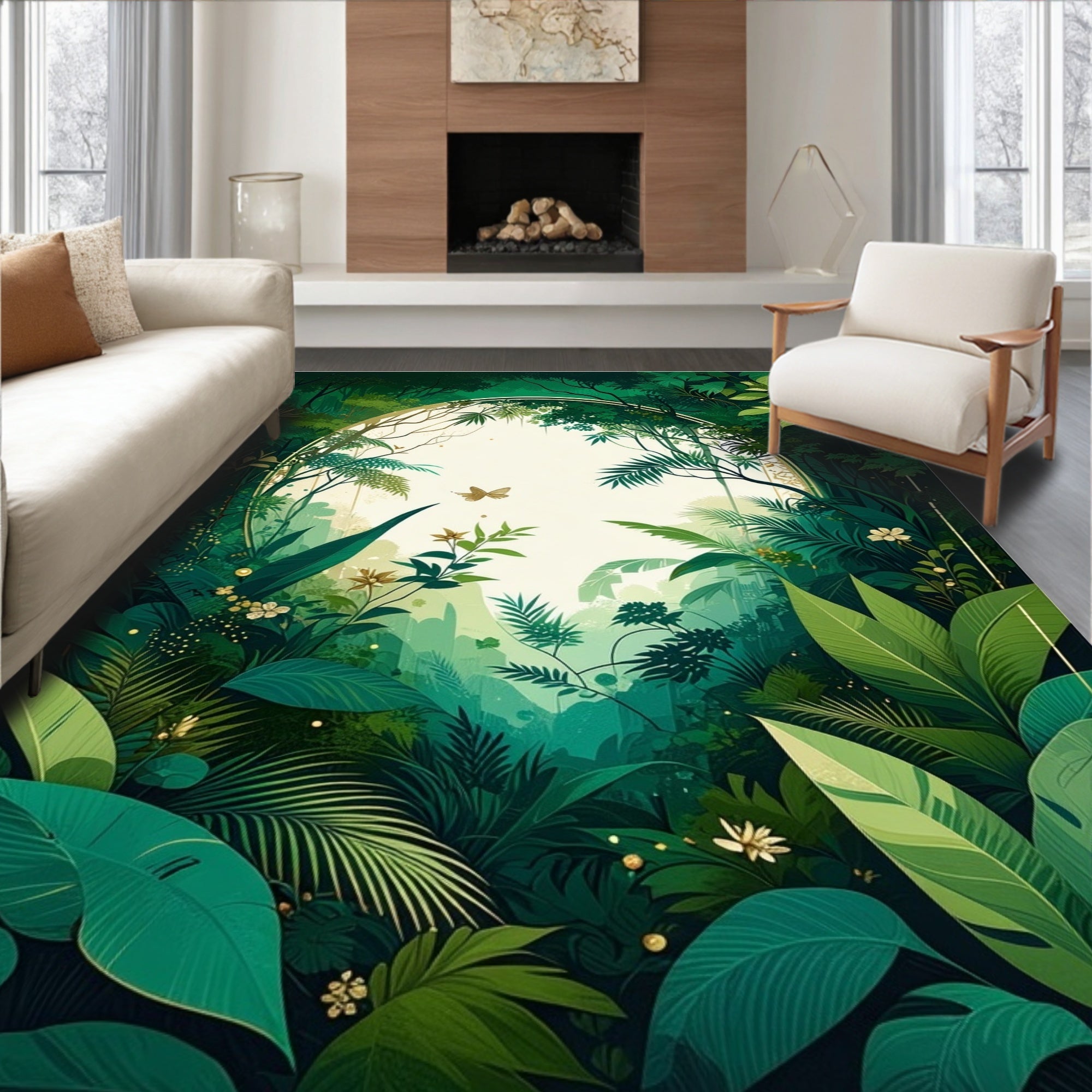 Lush Jungle Arch With Butterflies Rug