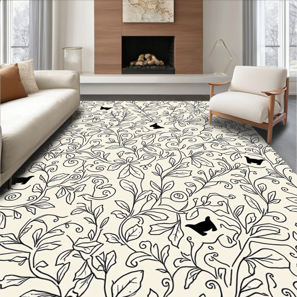 Black Cat Vine Garden Pattern Rug