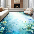 Aqua Floral Water Droplet Design Rug