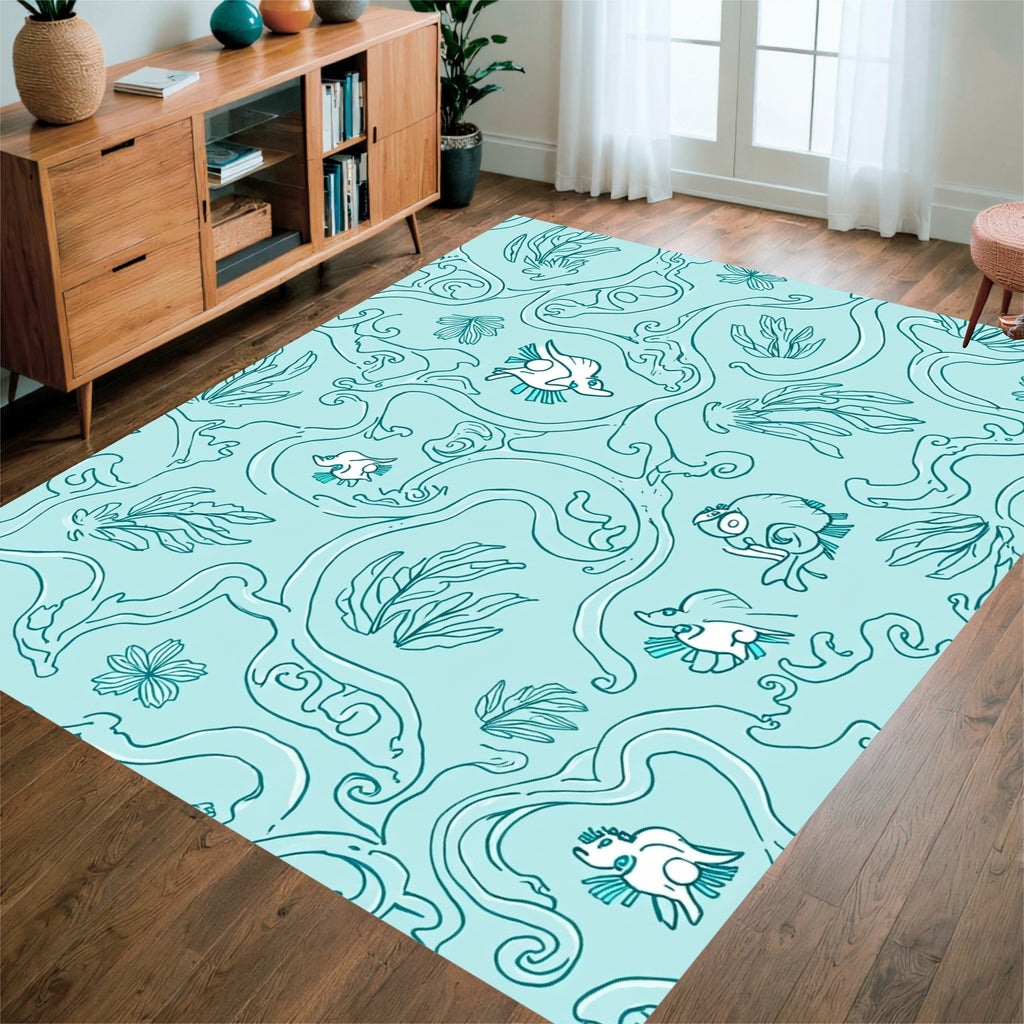 Whimsical Aquatic Life Flora Pattern Rug