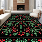 Folk Red Berry Green Leaf Accents Rug