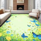 Whimsical Blue Butterflies Garden Scene Rug