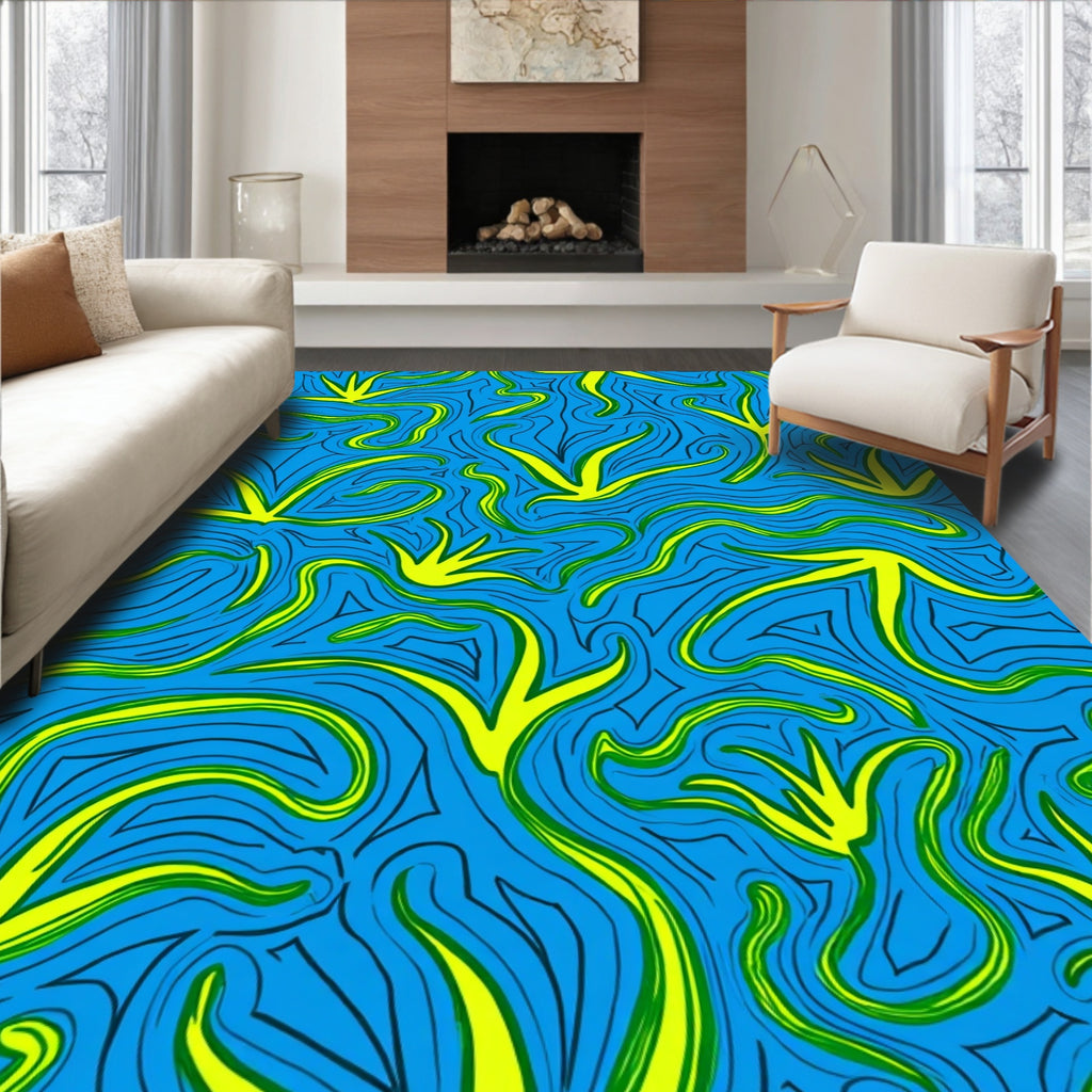 Vivid Blue Yellow Swirl Pattern Rug