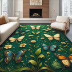 Green Floral Butterfly Art Design Rug