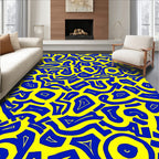 Abstract Blue Yellow Graphic Design Rug