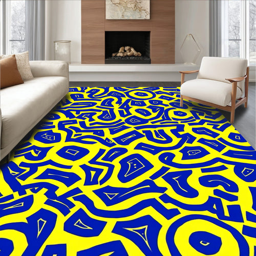 Abstract Blue Yellow Graphic Design Rug