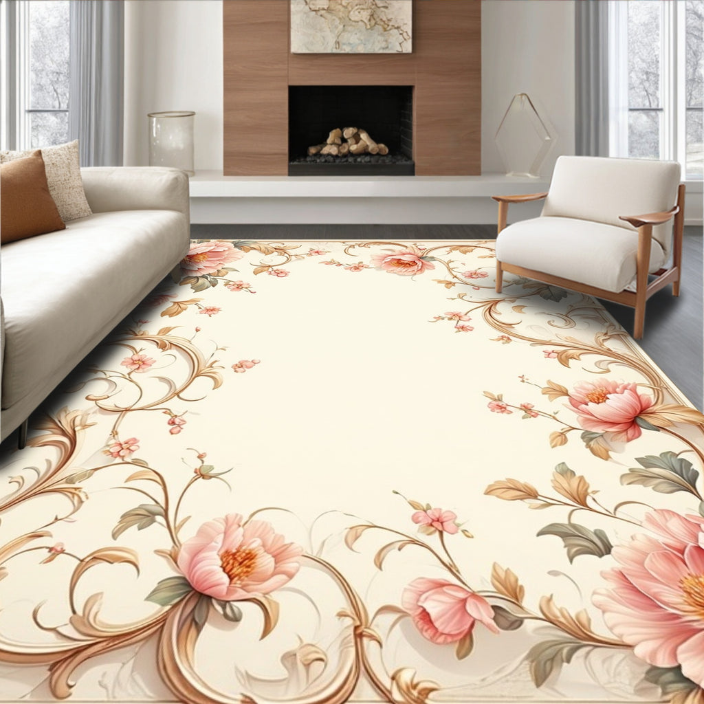 Romantic Floral Scrollwork Pattern Rug