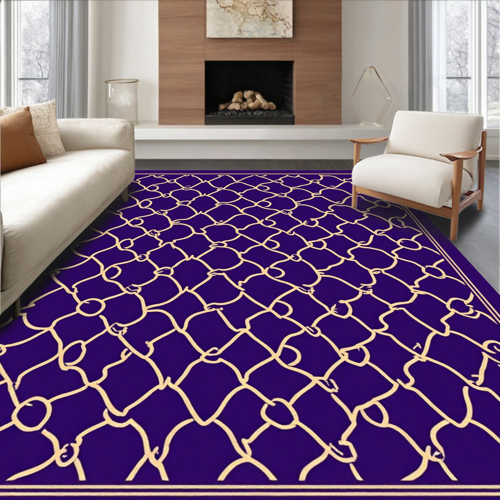 Woven Net Pattern With Yellow Outline Rug