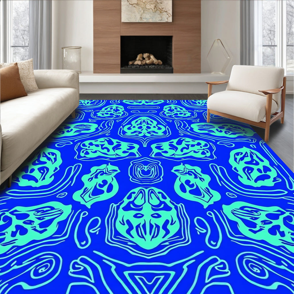 Abstract Blue Mint Organic Pattern Rug