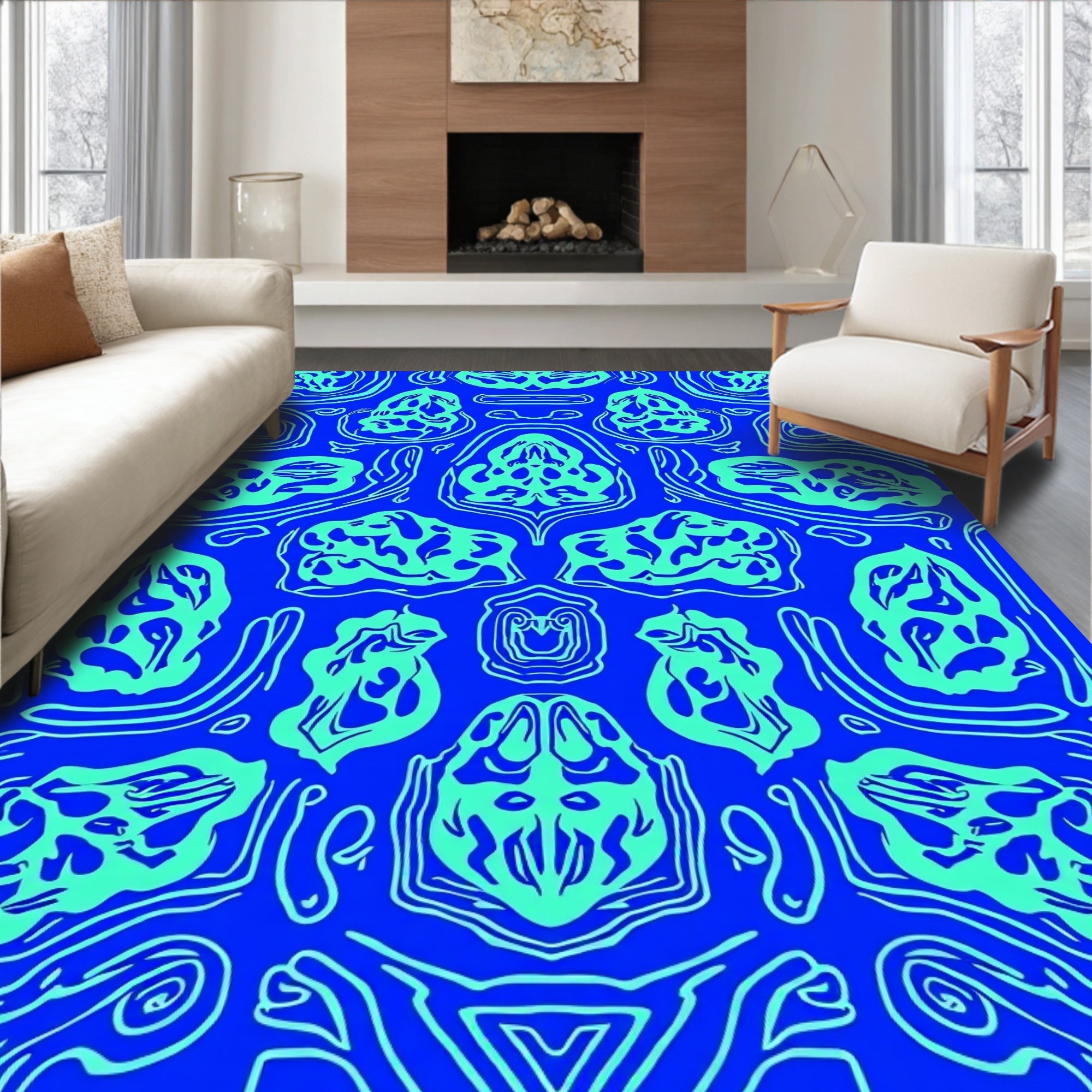 Abstract Blue Mint Organic Pattern Rug