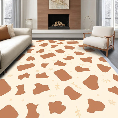 Abstract Brown Spot Pattern with Flowers Rug