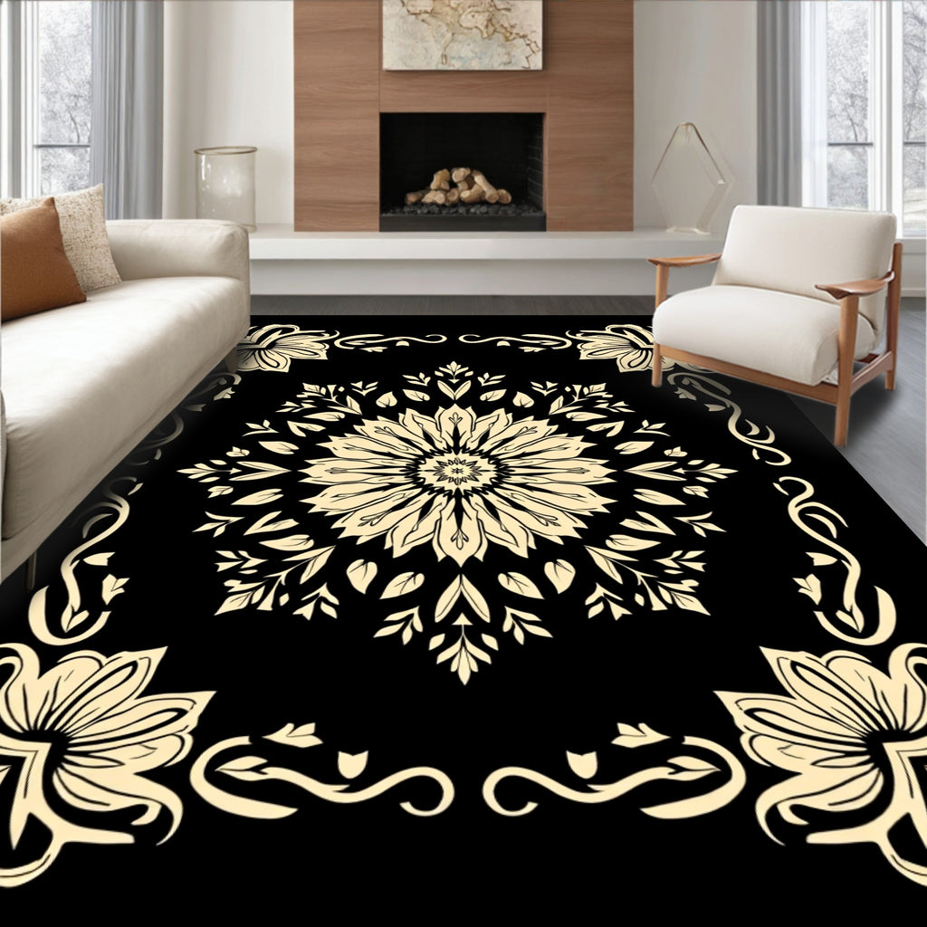 Antique Floral Mandala Scrollwork Rug