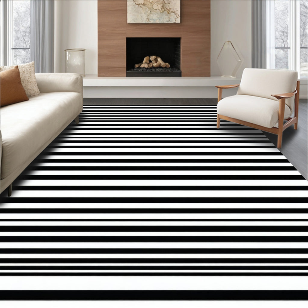 Modern Black White Stripe Design Rug