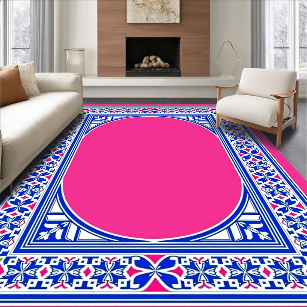 Vibrant Pink Jewel Border Oval Rug