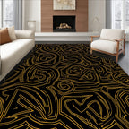 Black Gold Abstract Curvy Lines Design Rug