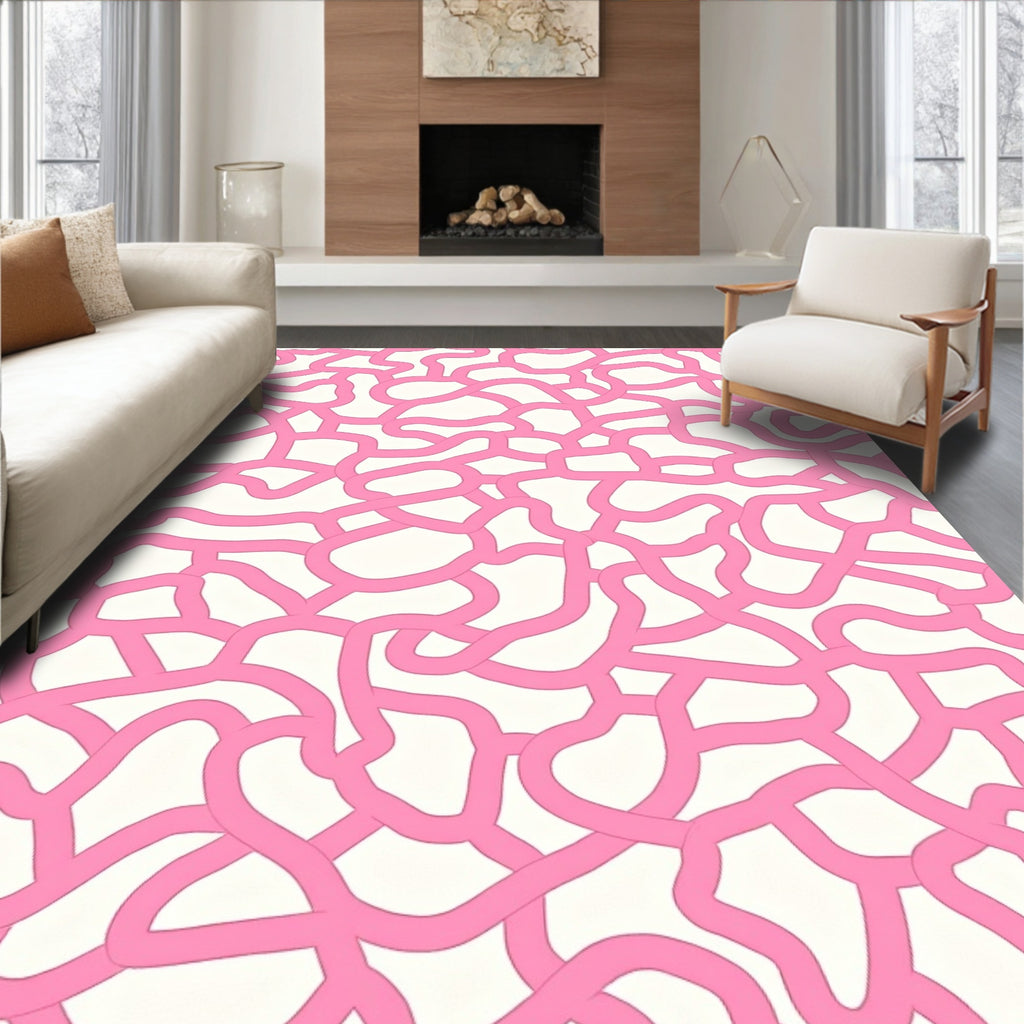 Abstract Pink Interwoven Lines Pattern Rug
