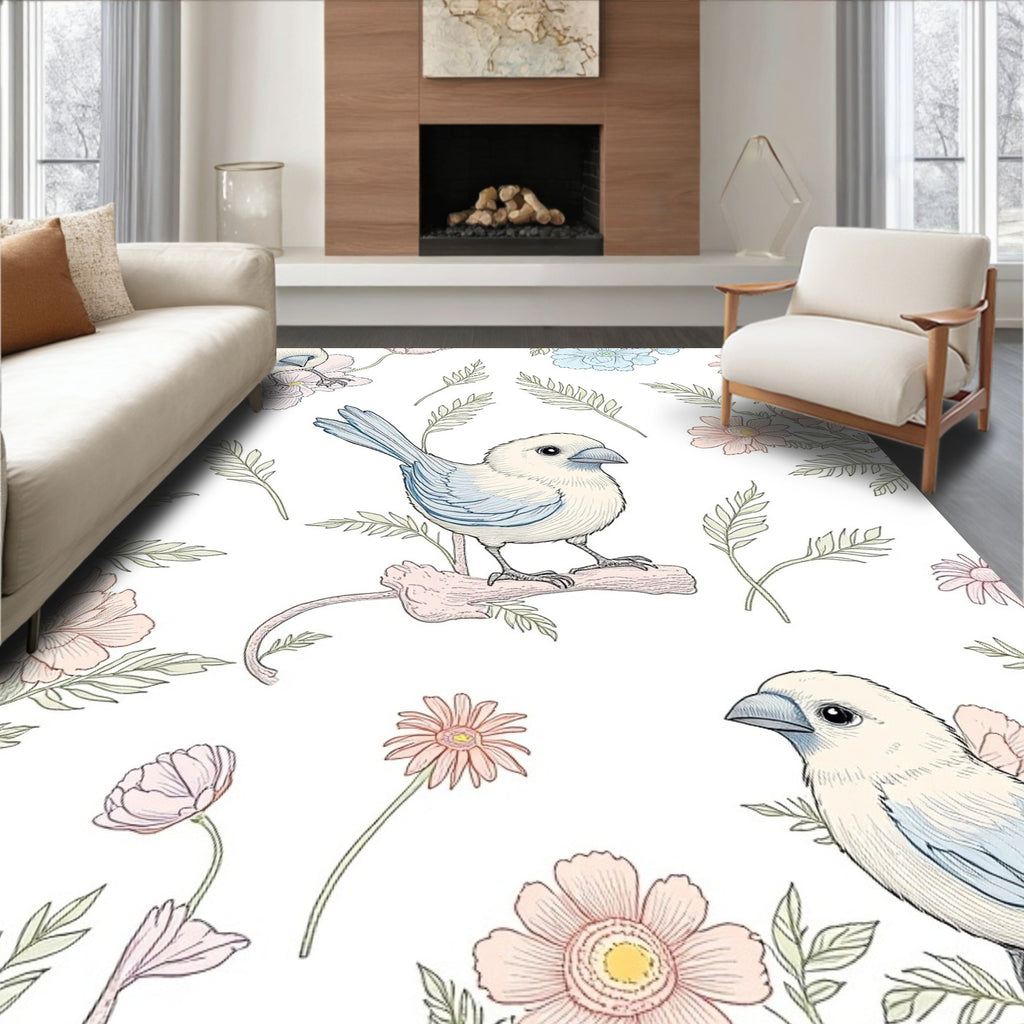 Whimsical Bird Floral Pattern Rug