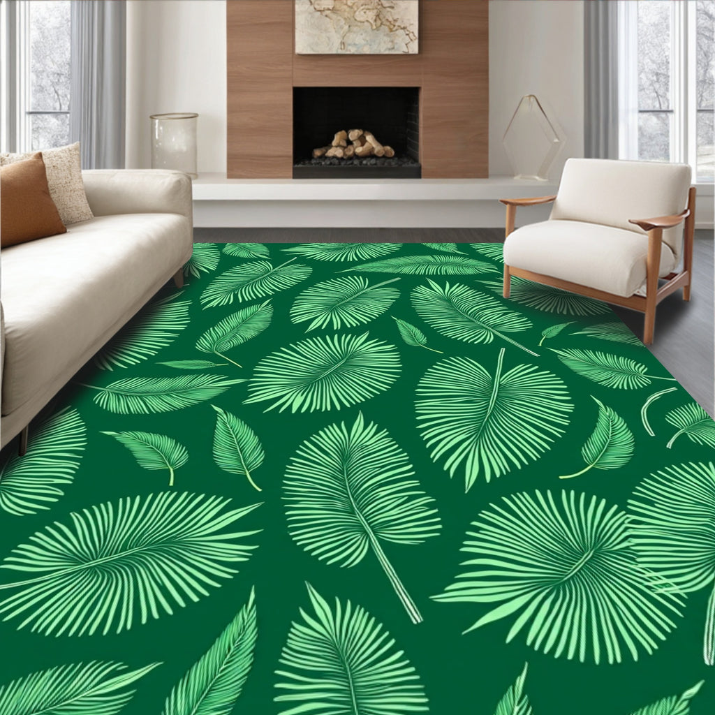 Tropical Palm Leaf Pattern Rug