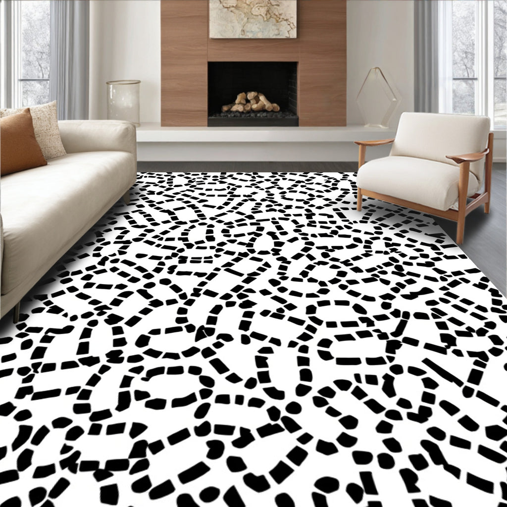 Organic Black White Abstract Pattern Rug
