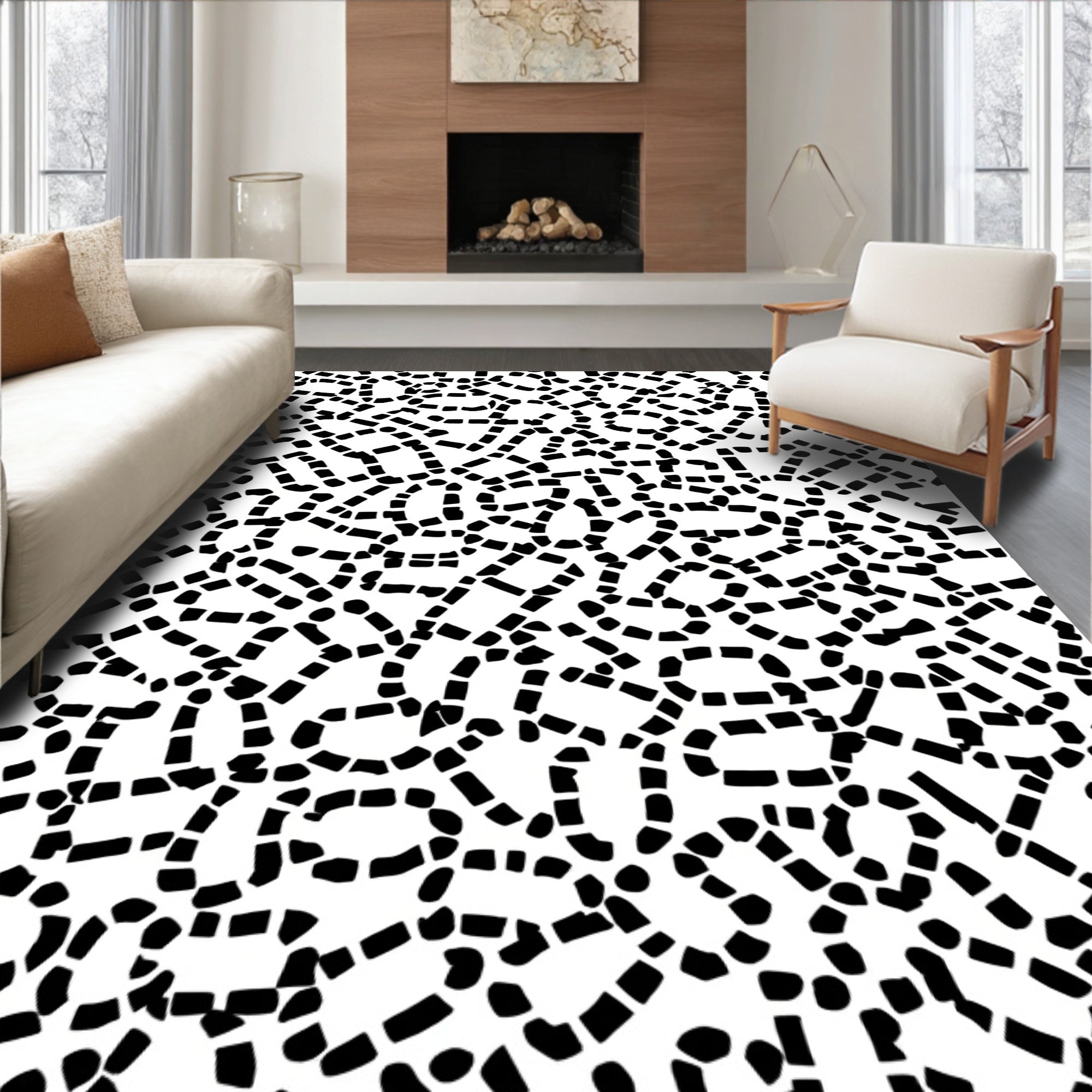 Organic Black White Abstract Pattern Rug