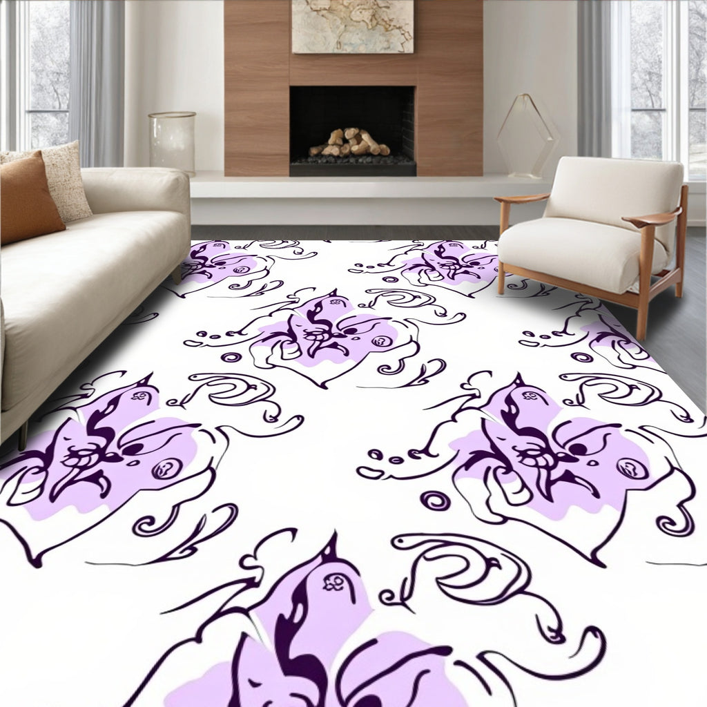 Whimsical Floral Sketch Pattern Rug
