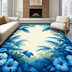 Vibrant Blue Tropical Floral Palm Design Rug