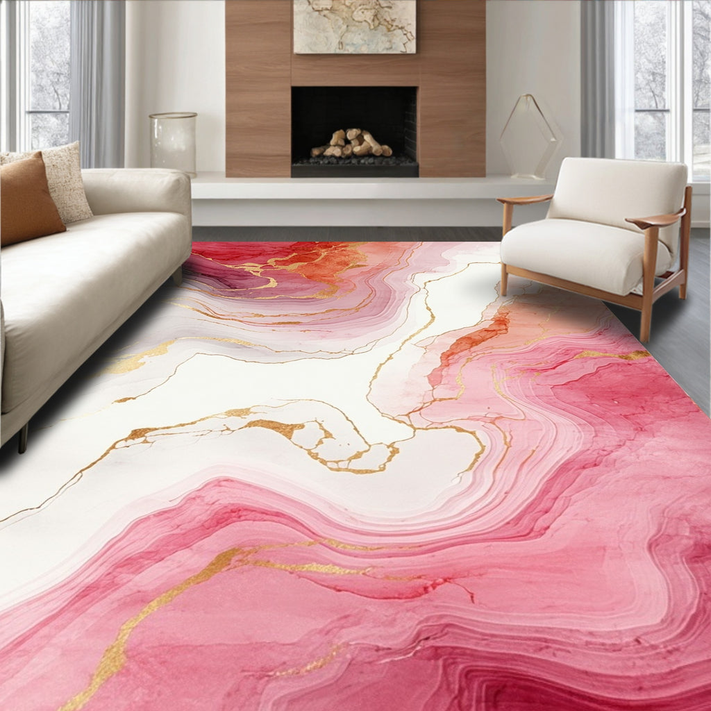 Modern Pink Agate Veined Abstract Rug
