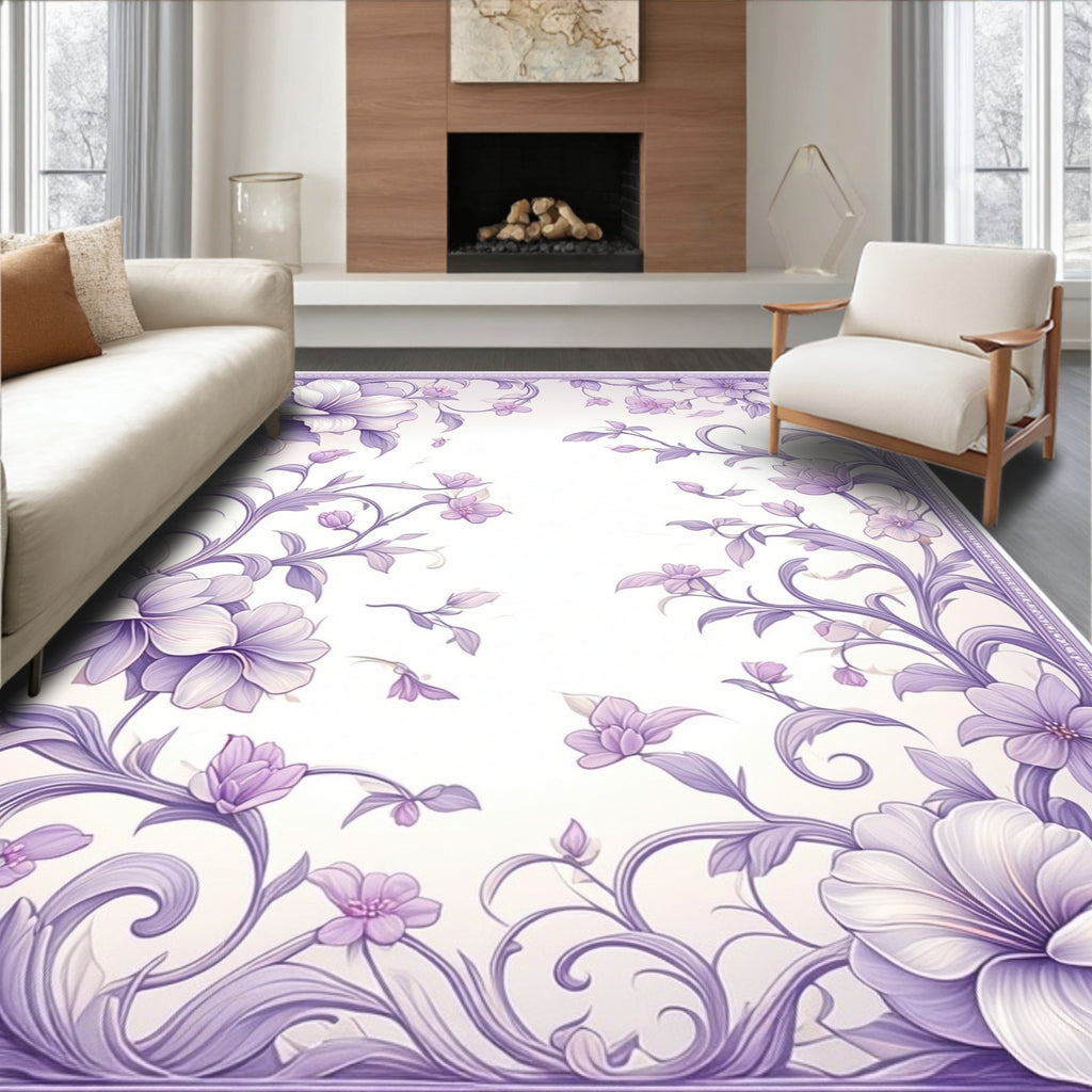 Elegant Floral Swirls and Petals Design Rug