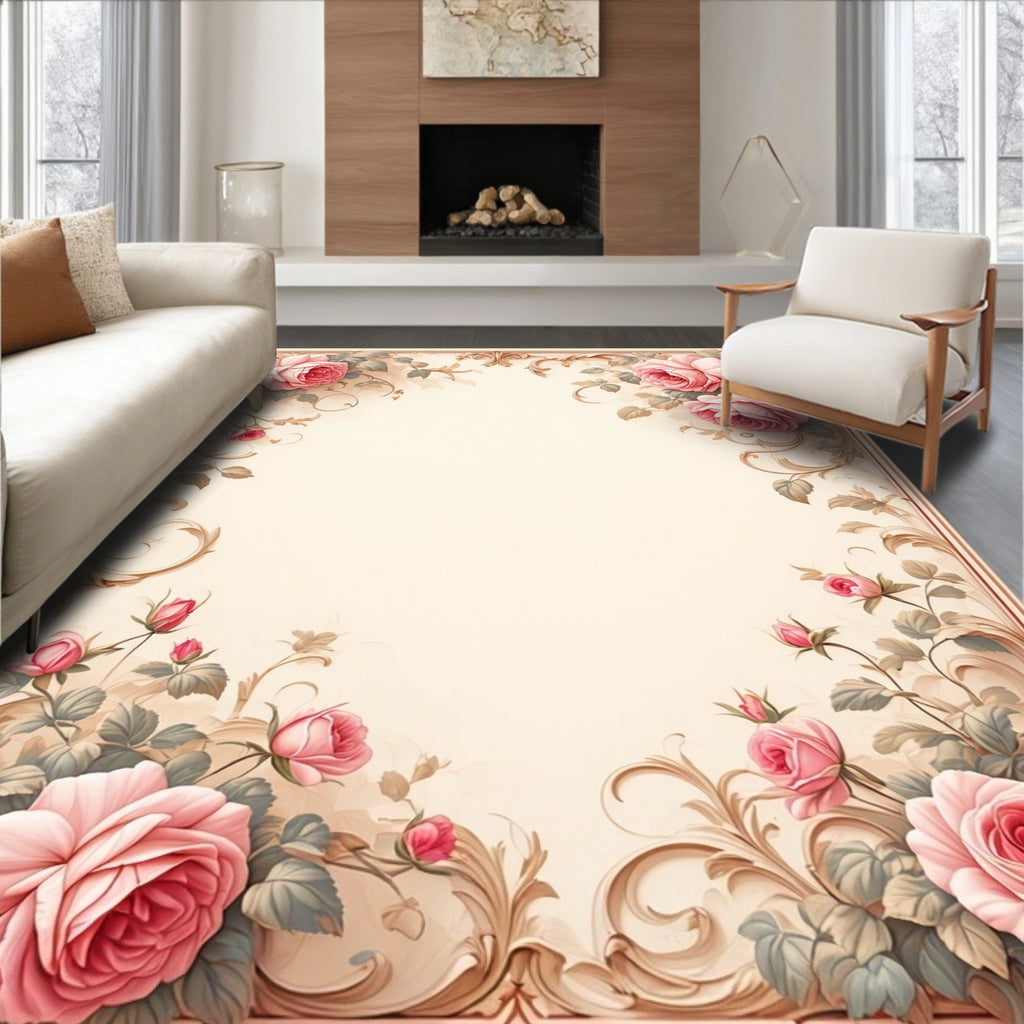 Classic Rose Floral Pattern Rug