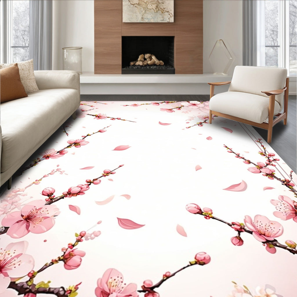 Pink Blossom Branches And Falling Petals Rug