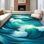 Dynamic Teal Wave Pattern Rug