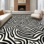 Abstract Black White Wavy Lines Design Rug