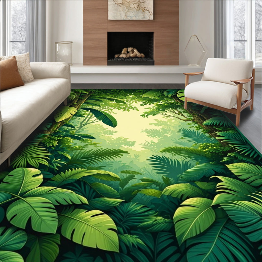 Lush Jungle Tropical Foliage Design Rug