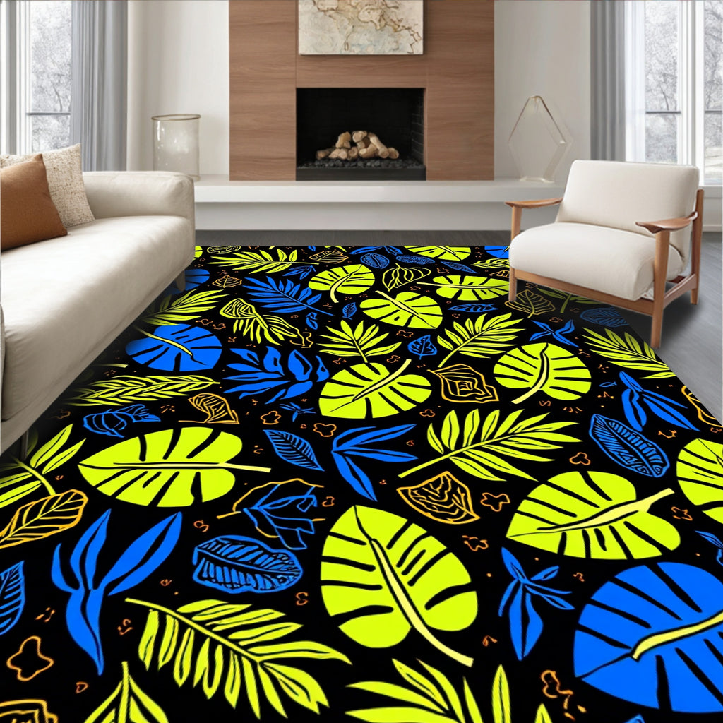Vibrant Tropical Leaf Pattern Rug