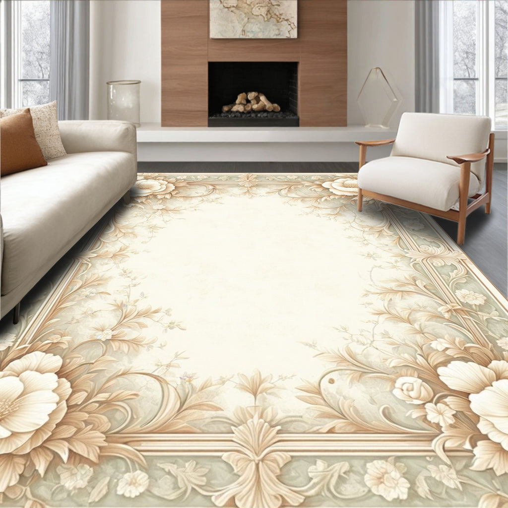 Subtle Floral Beige Ivory Pastel Accent Rug