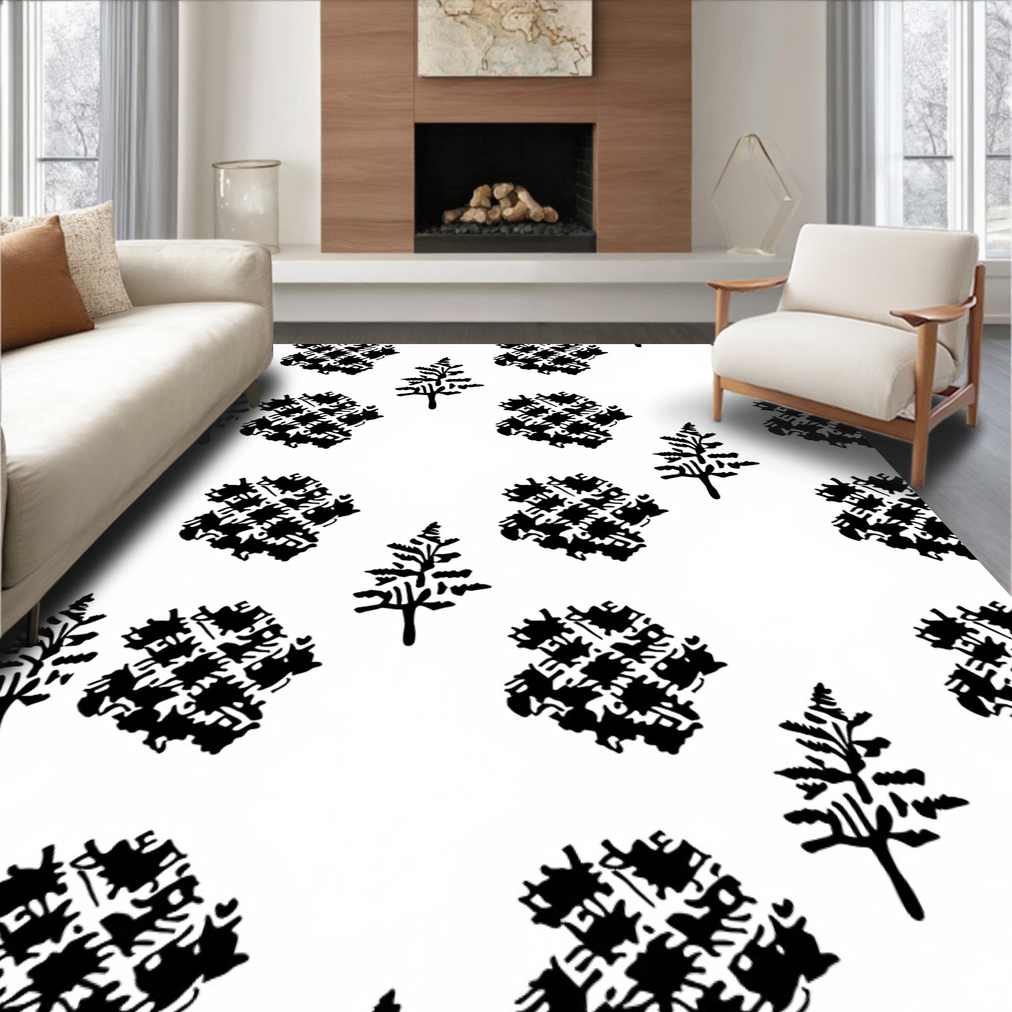 Black Pine Grove Minimalist Rug
