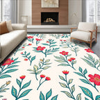 Scarlet Floral Bird Branch Pattern Rug