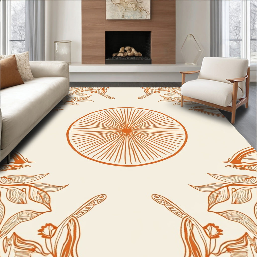 Delicate Sunburst And Botanical Pattern Rug
