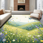Meadow Butterflies Floral Landscape Art Rug