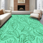 Teal Leafy Swirl Line Art Rug