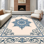 Ornate Blue Floral Mandala Pattern Rug