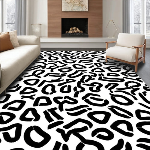 Abstract Brushstroke Black White Design Rug