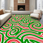 Crimson Swirls and Green Waves Rug