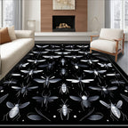 Insects Motif on Dark Background Rug
