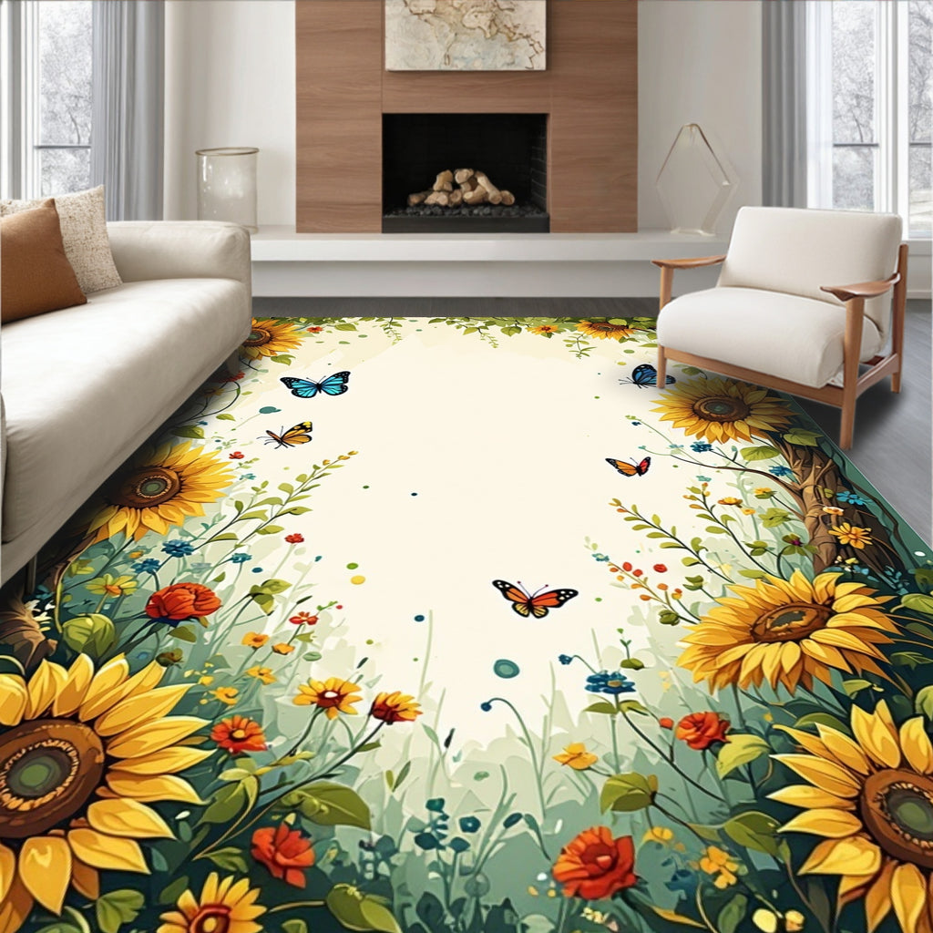 Sunflower Meadow Butterfly Garden Design Rug