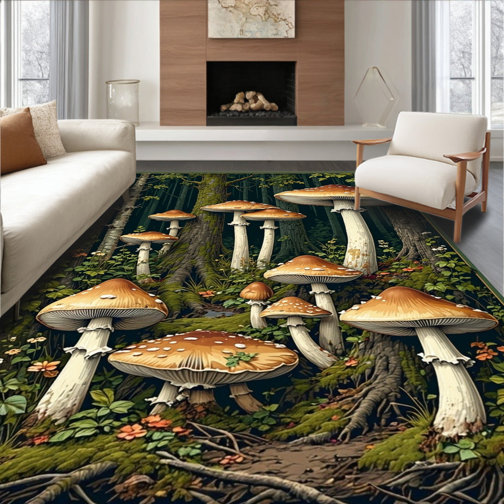 Enchanted Woodland Mushroom Pattern Rug