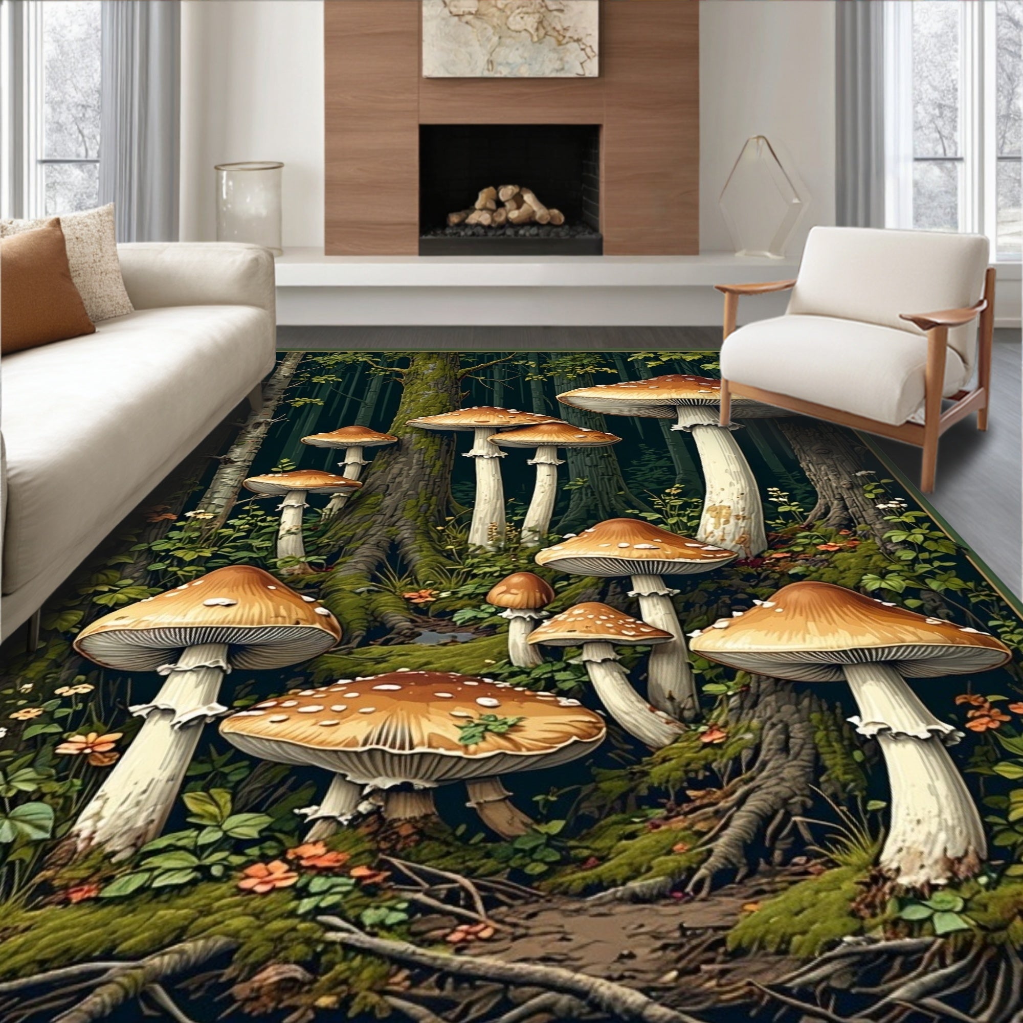 Enchanted Woodland Mushroom Pattern Rug