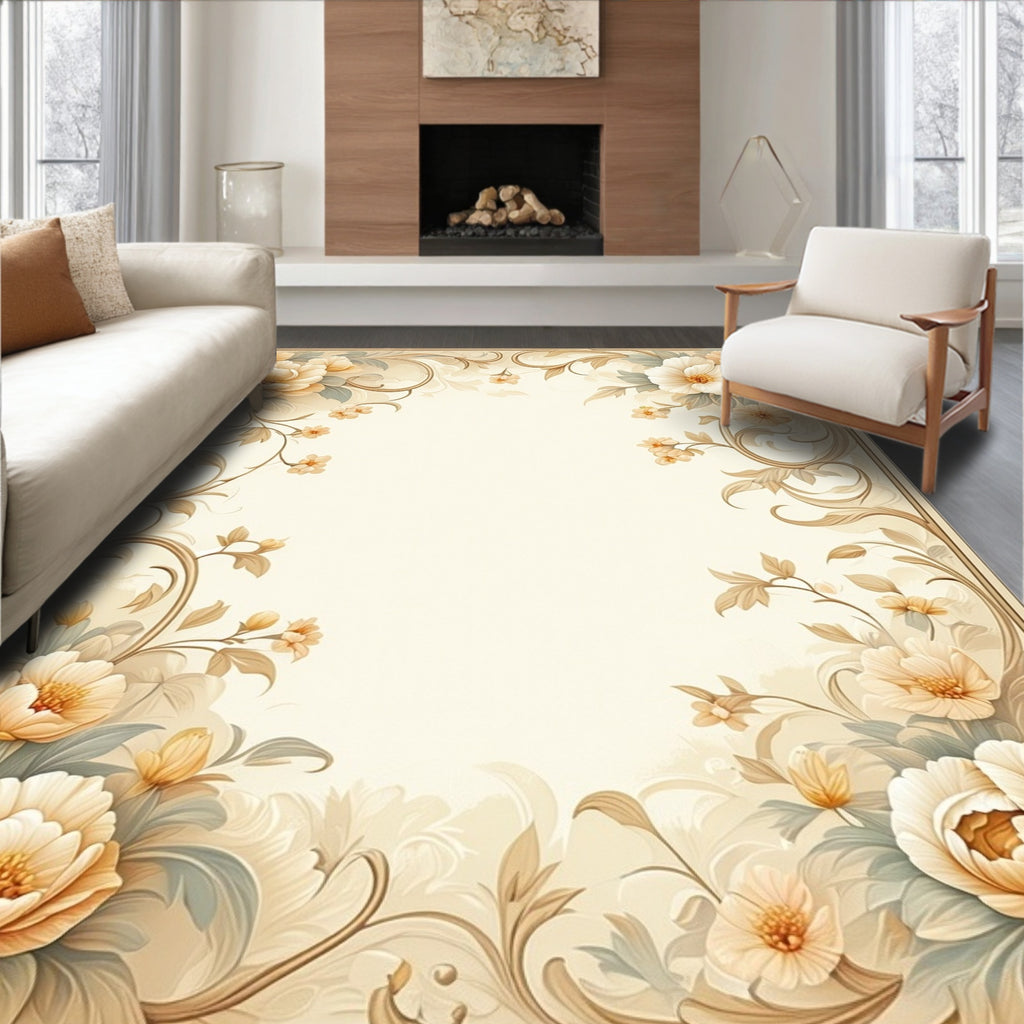 Elegant Floral Scroll Pattern Rug