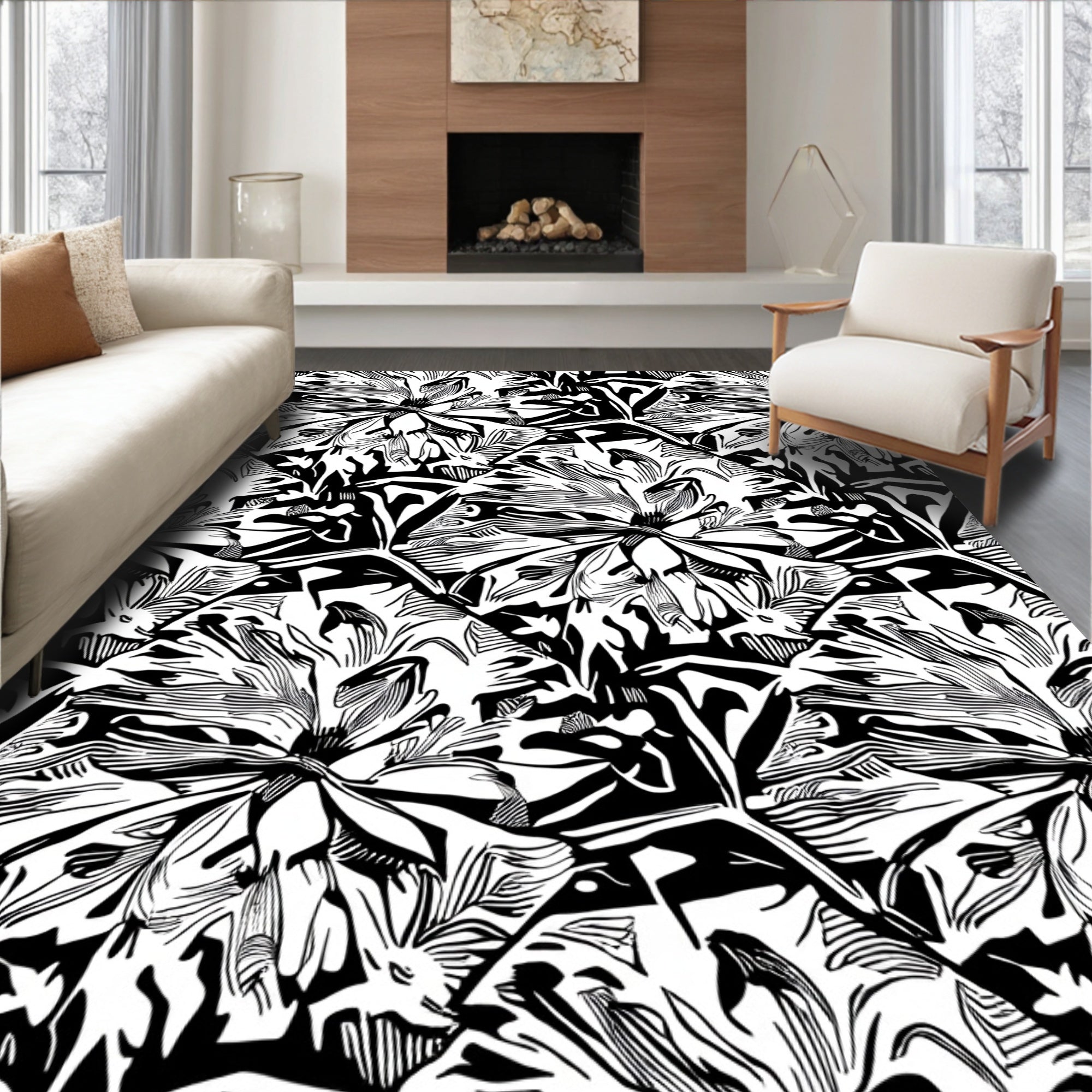 Bold Abstract Floral Design Rug
